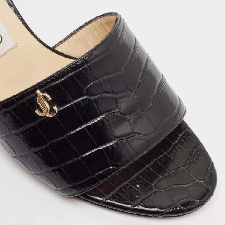 Pre Owned Jimmy Choo Black Croc Embossed Leather Minea Slide Sandals Size 35
