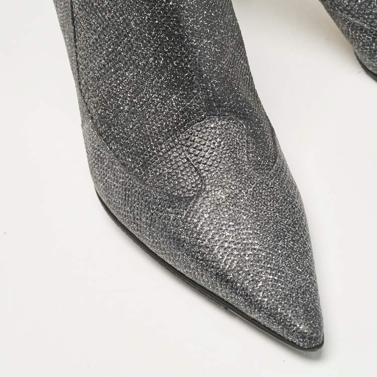 Pre Owned Jimmy Choo Silver Glitter Knee Length Boots Size 40