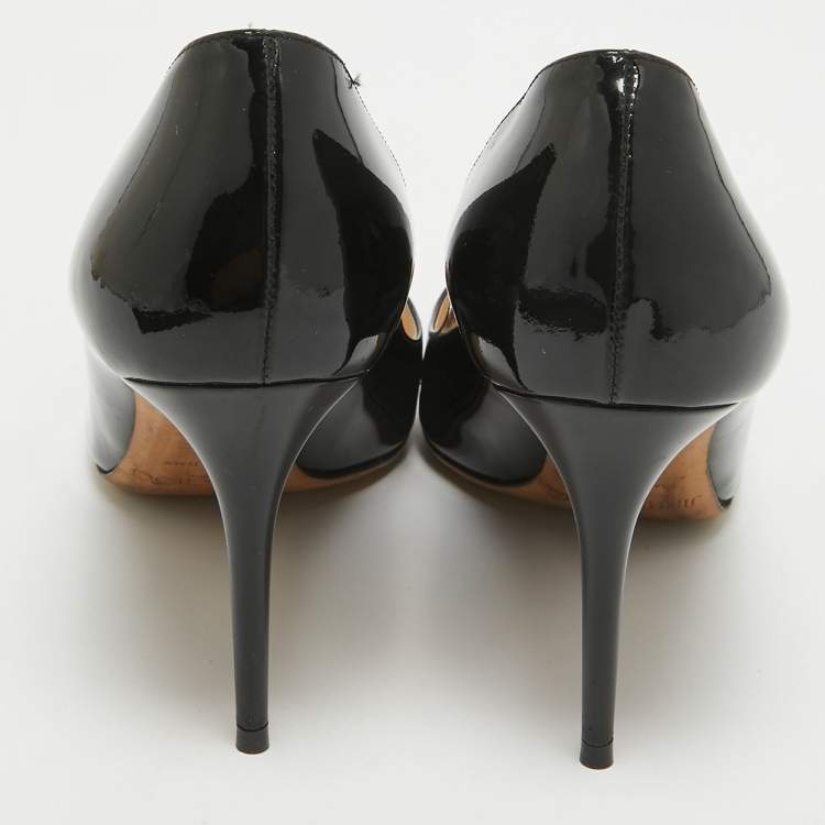 Pre Owned Jimmy Choo Black Patent Aza Kitten Pointed Toe Pumps Size 37
