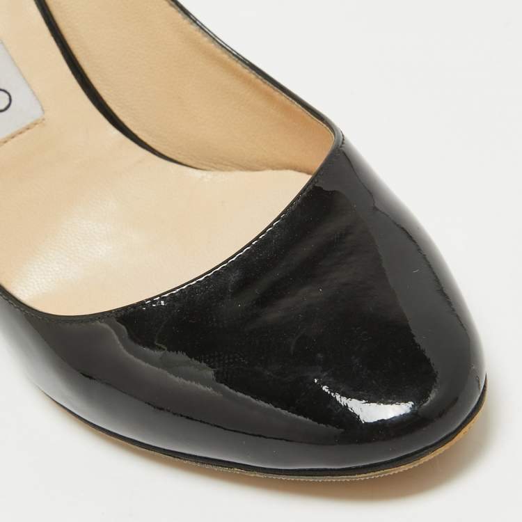 Pre Owned Jimmy Choo Black Patent Aza Kitten Pointed Toe Pumps Size 37