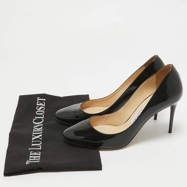 Pre Owned Jimmy Choo Black Patent Aza Kitten Pointed Toe Pumps Size 37