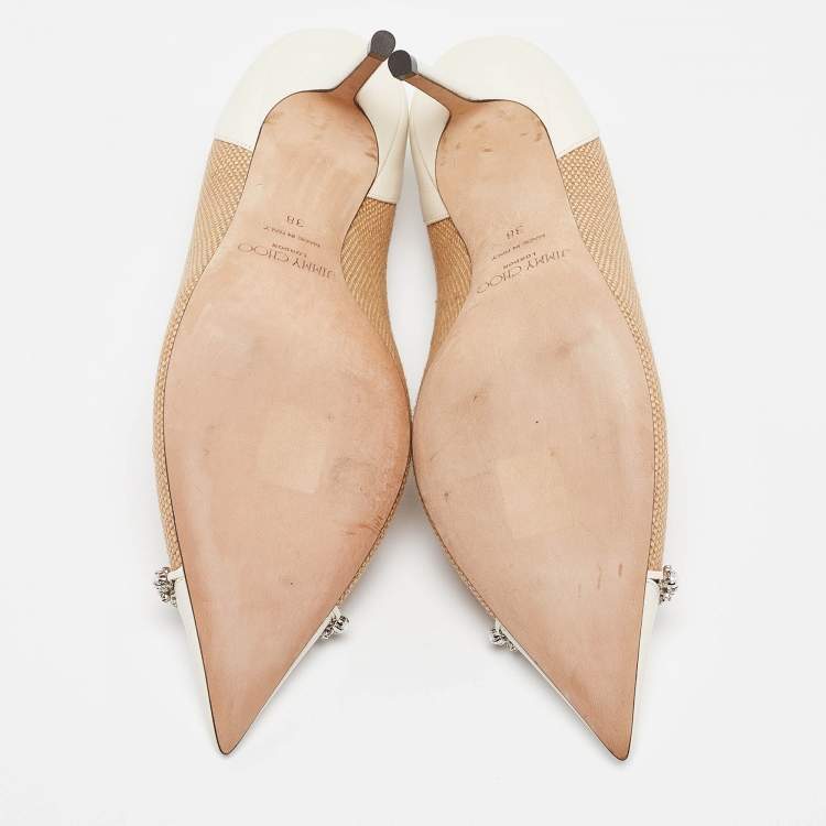 مملوكة مسبقًا Jimmy Choo Brown/Cream Leather and Raffia Love Pumps Size 38