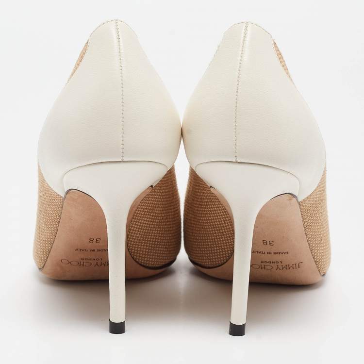 مملوكة مسبقًا Jimmy Choo Brown/Cream Leather and Raffia Love Pumps Size 38