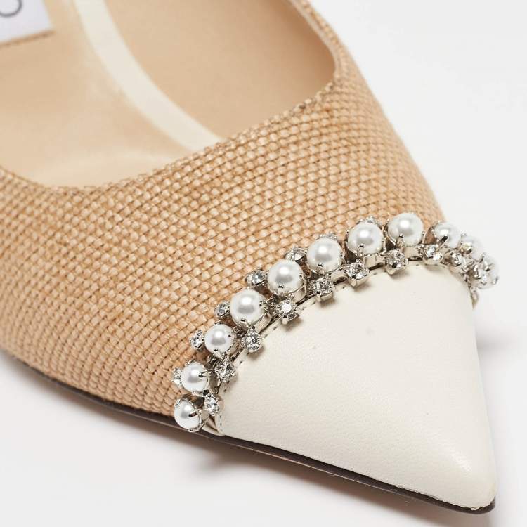 مملوكة مسبقًا Jimmy Choo Brown/Cream Leather and Raffia Love Pumps Size 38