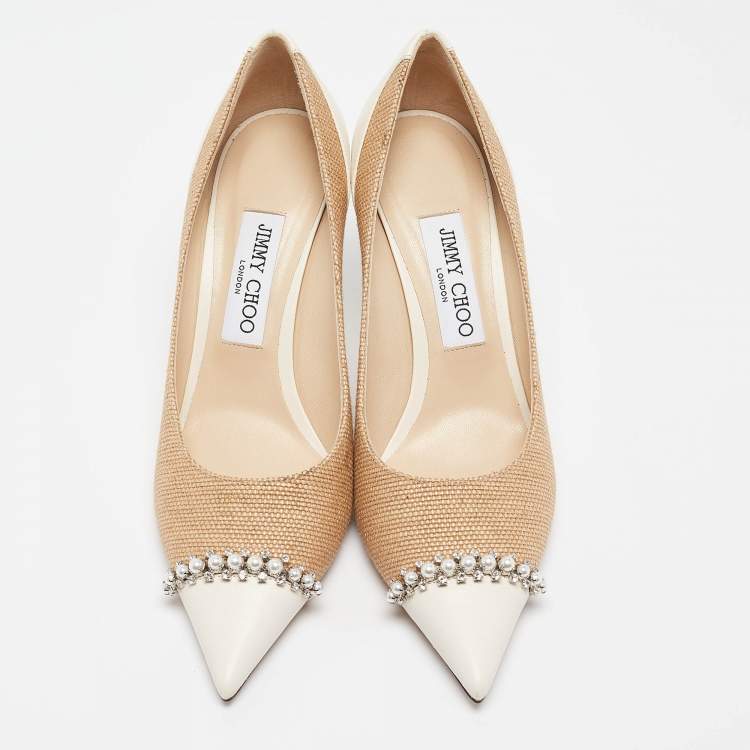 مملوكة مسبقًا Jimmy Choo Brown/Cream Leather and Raffia Love Pumps Size 38