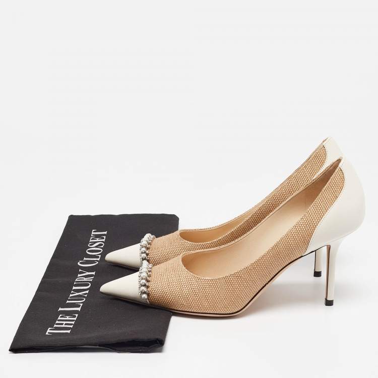 مملوكة مسبقًا Jimmy Choo Brown/Cream Leather and Raffia Love Pumps Size 38