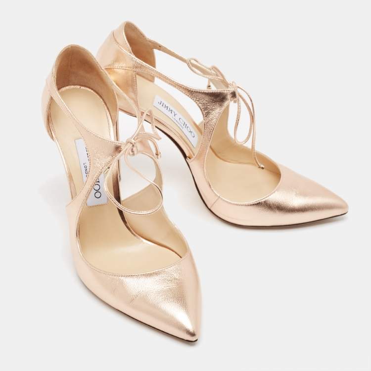 Pre Owned Jimmy Choo Rose Gold Leather Vanessa Pumps Size 37.5