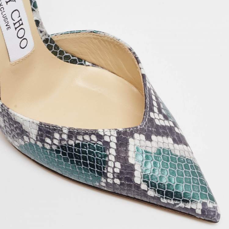 Pre Owned Jimmy Choo Green Snakeskin Embossed Leather Saeda Pumps Size 35