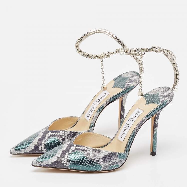 Pre Owned Jimmy Choo Green Snakeskin Embossed Leather Saeda Pumps Size 35