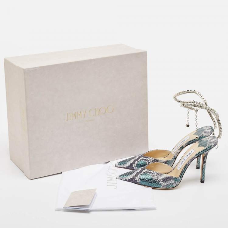 Pre Owned Jimmy Choo Green Snakeskin Embossed Leather Saeda Pumps Size 35