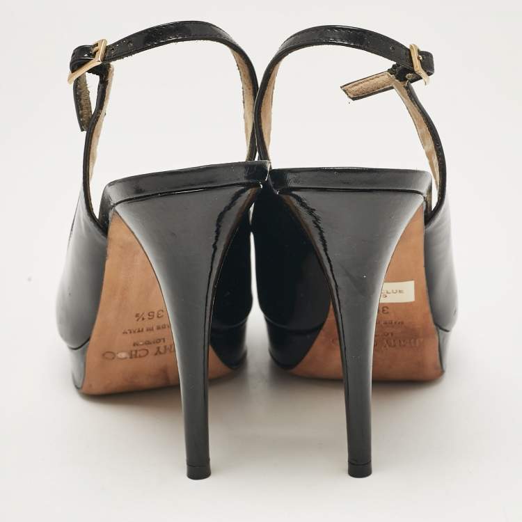 Pre Owned Jimmy Choo Black Patent Leather Nova Peep Toe Pumps Size 36.5