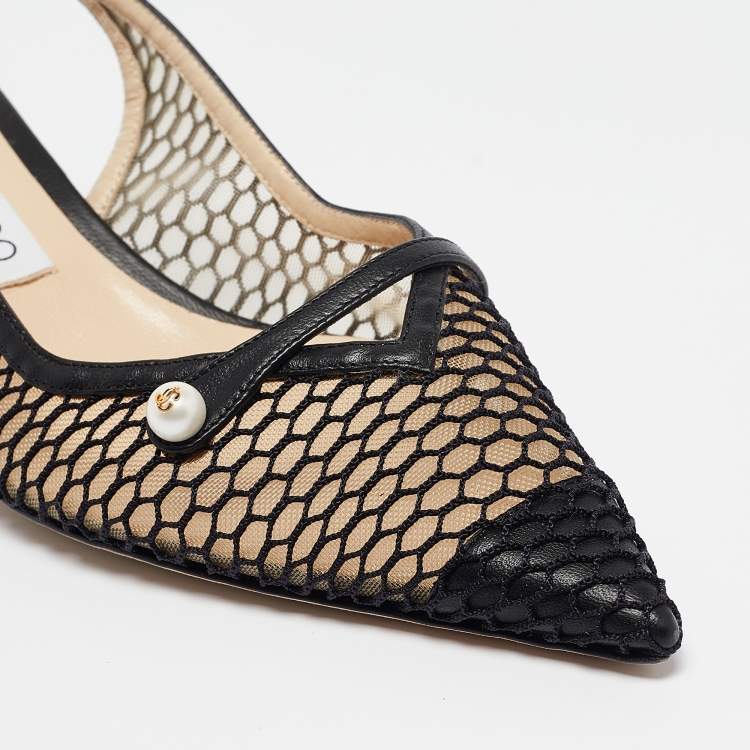 مملوكة مسبقًا Jimmy Choo Black Leather and Mesh Amita Slingback Pumps Size 39