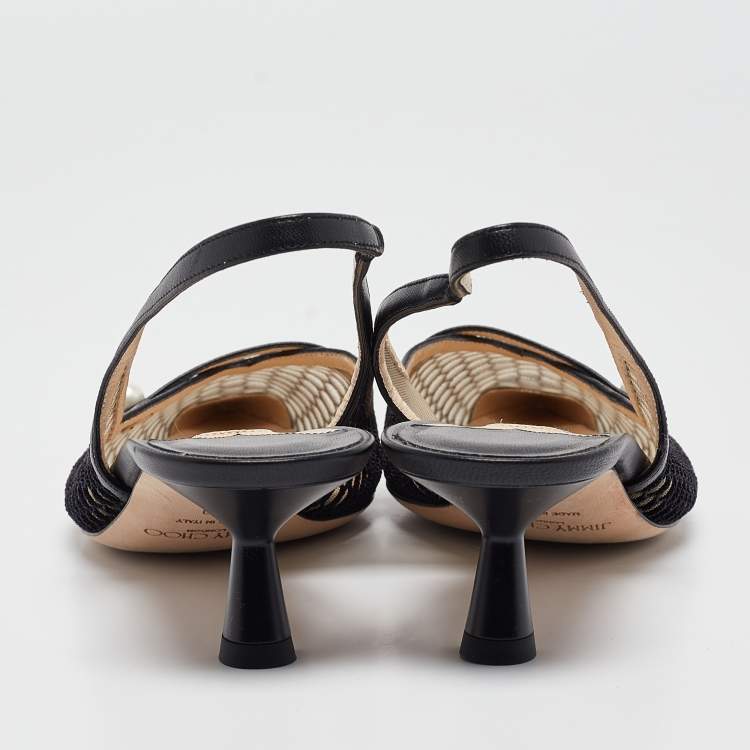 مملوكة مسبقًا Jimmy Choo Black Leather and Mesh Amita Slingback Pumps Size 39