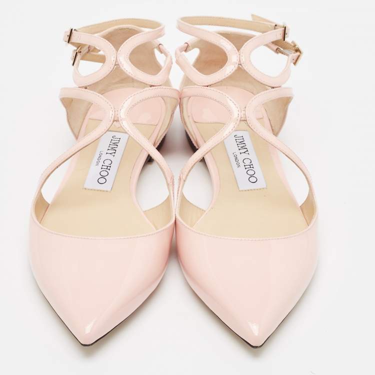 Pre Owned Jimmy Choo Pink Patent Leather Ballet Flats Size 37.5