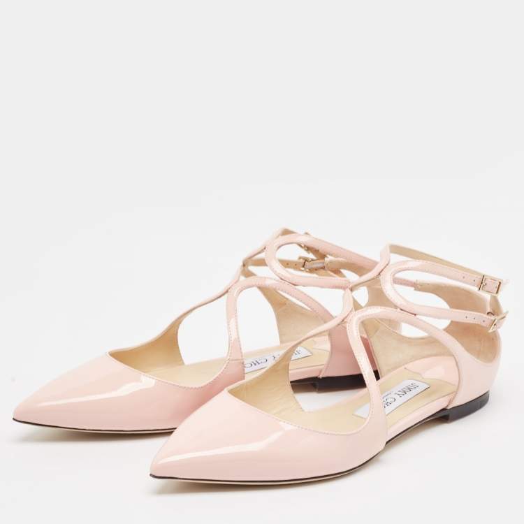 Pre Owned Jimmy Choo Pink Patent Leather Ballet Flats Size 37.5