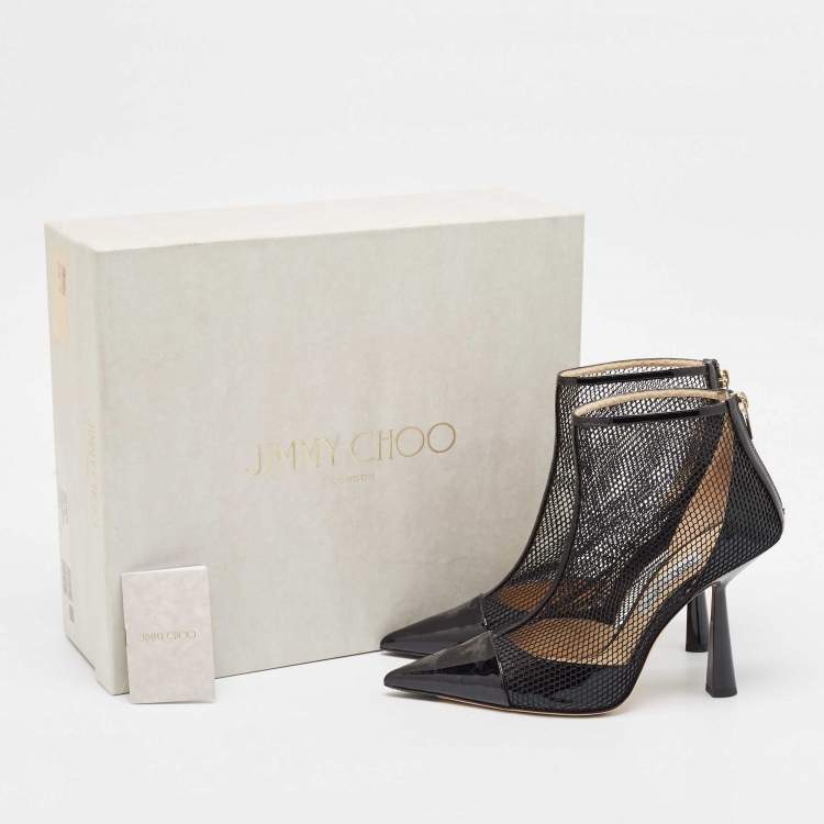 Pre Owned Jimmy Choo Black Mesh and Patent Leather Ankle Boots Size 42