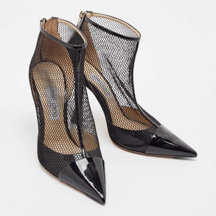 Pre Owned Jimmy Choo Black Mesh and Patent Leather Ankle Boots Size 42