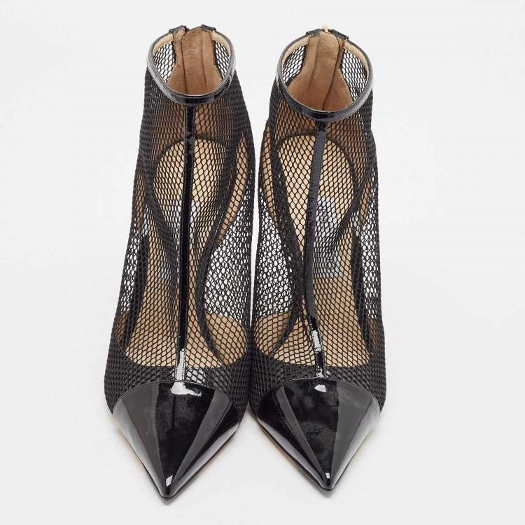 Pre Owned Jimmy Choo Black Mesh and Patent Leather Ankle Boots Size 42