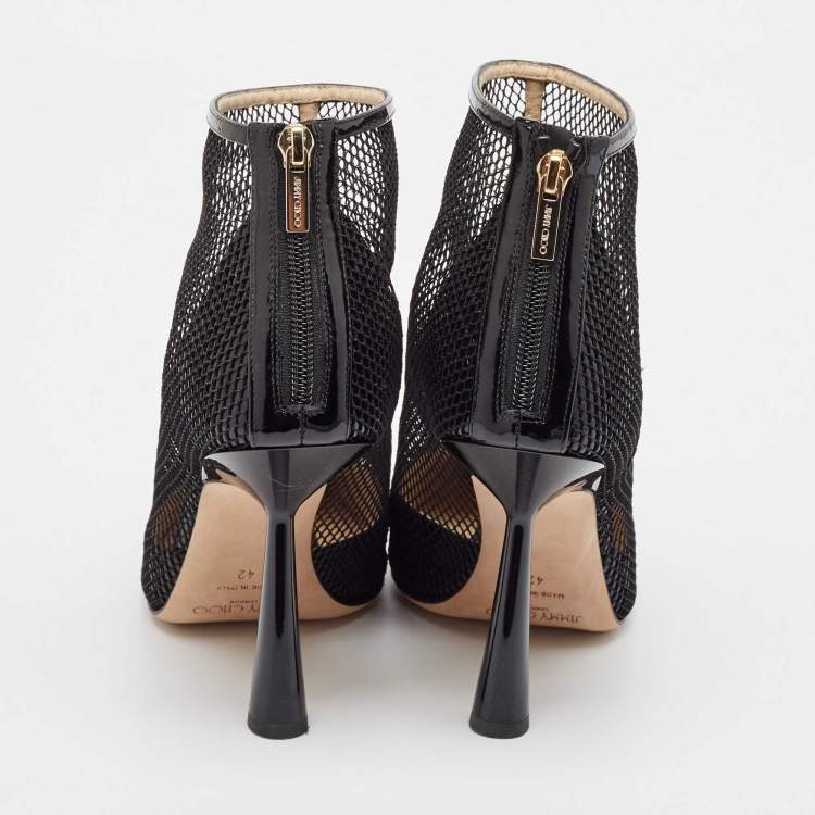 Pre Owned Jimmy Choo Black Mesh and Patent Leather Ankle Boots Size 42