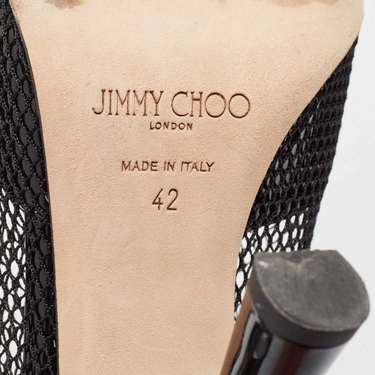 Pre Owned Jimmy Choo Black Mesh and Patent Leather Ankle Boots Size 42