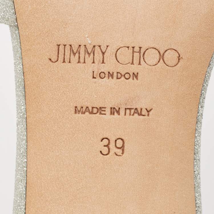 Pre Owned Jimmy Choo Silver Glitter Joni Slide Sandals Size 39