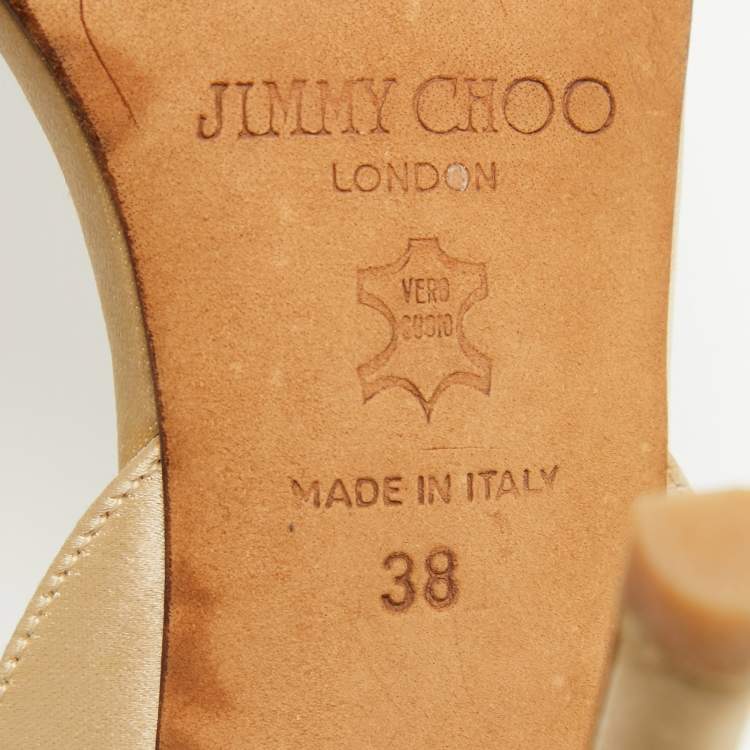 Pre Owned Jimmy Choo Gold Satin Crystal Embellished Ankle Strap Sandals Size 38
