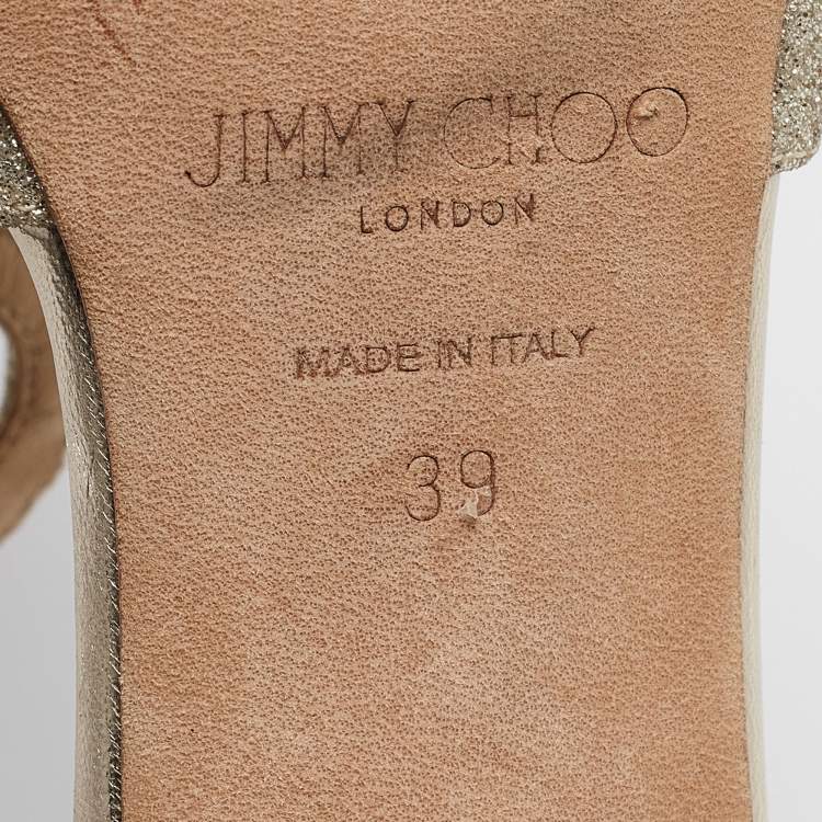 Pre Owned Jimmy Choo Gold Glitter Slide Sandals Size 39