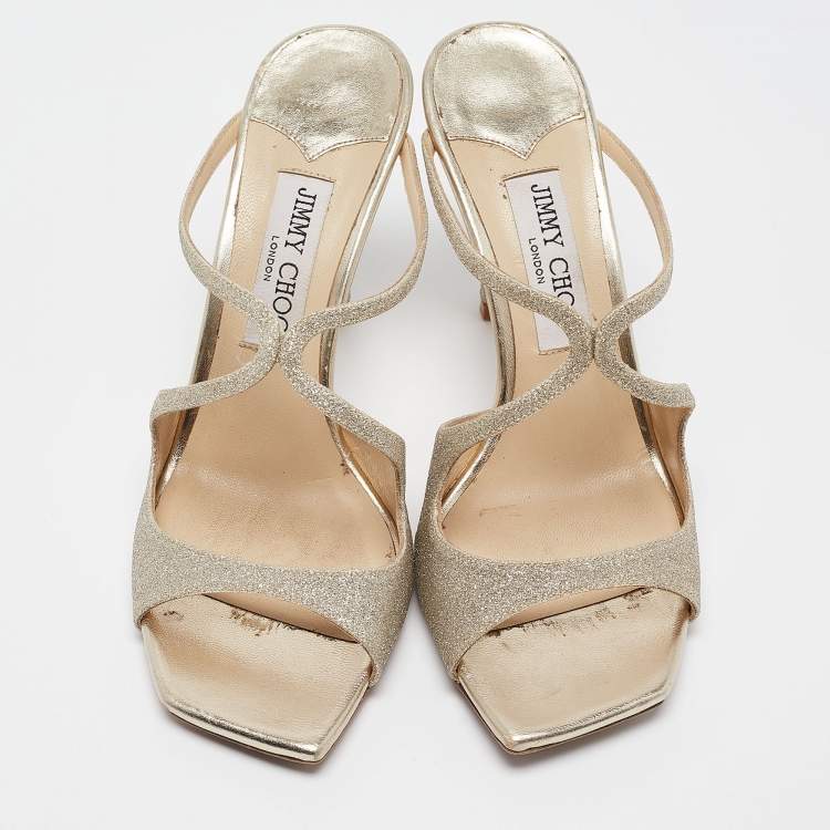 Pre Owned Jimmy Choo Gold Glitter Slide Sandals Size 39