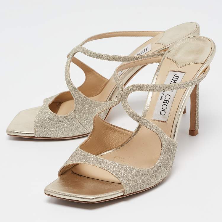 Pre Owned Jimmy Choo Gold Glitter Slide Sandals Size 39