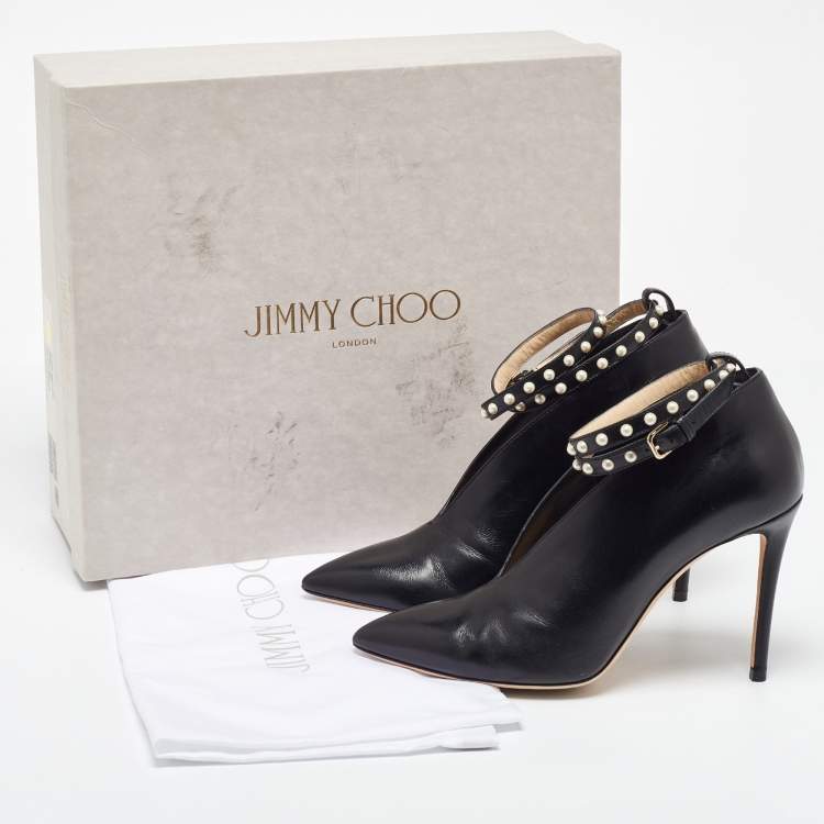 Pre Owned Jimmy Choo Black Leather Lark 100 Booties Size 37.5
