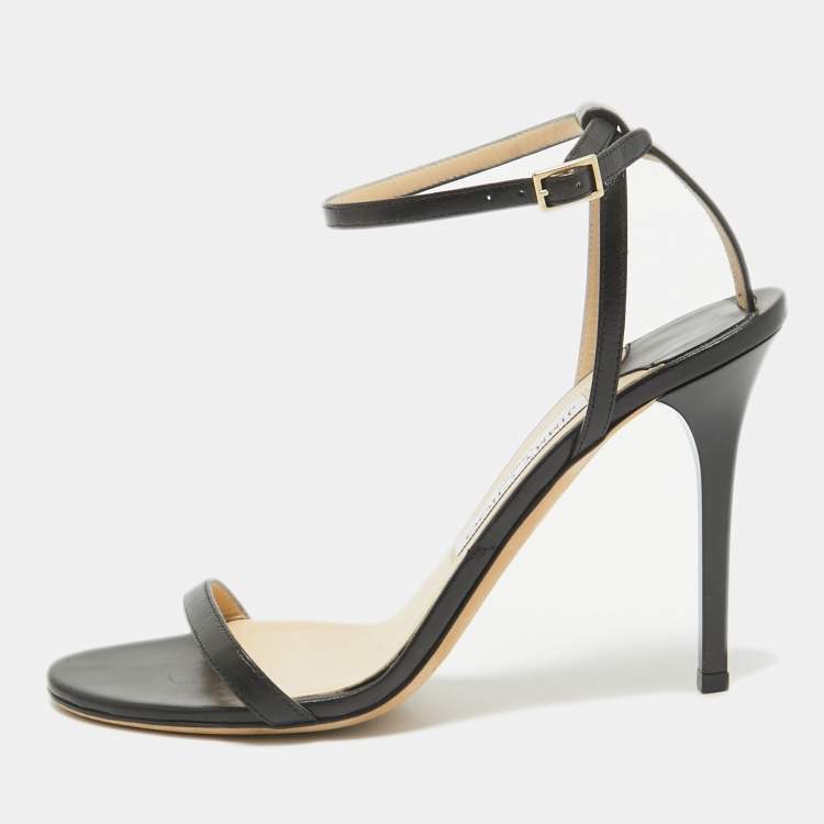 Pre Owned Jimmy Choo Black Leather Minny Sandals Size 38.5