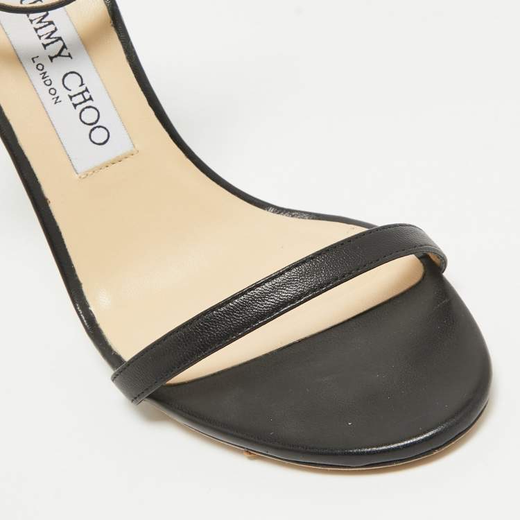 Pre Owned Jimmy Choo Black Leather Minny Sandals Size 38.5