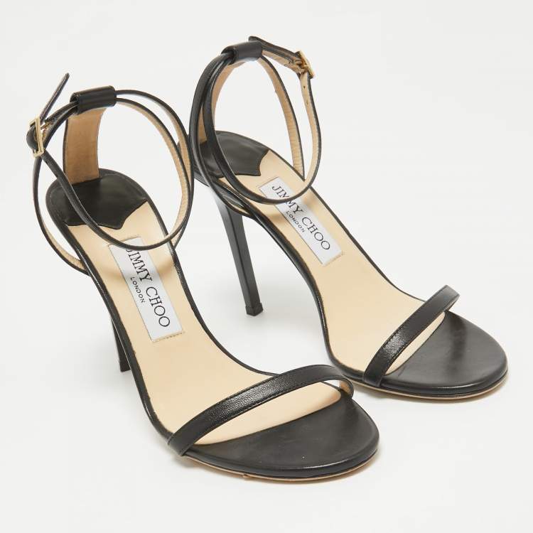 Pre Owned Jimmy Choo Black Leather Minny Sandals Size 38.5