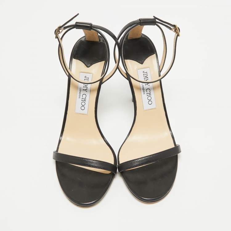 Pre Owned Jimmy Choo Black Leather Minny Sandals Size 38.5