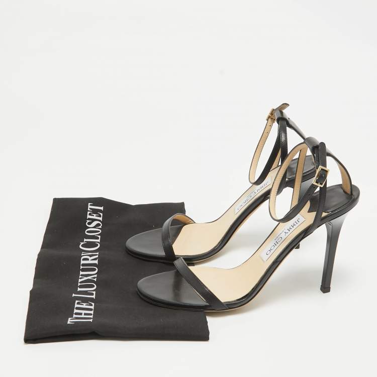 Pre Owned Jimmy Choo Black Leather Minny Sandals Size 38.5