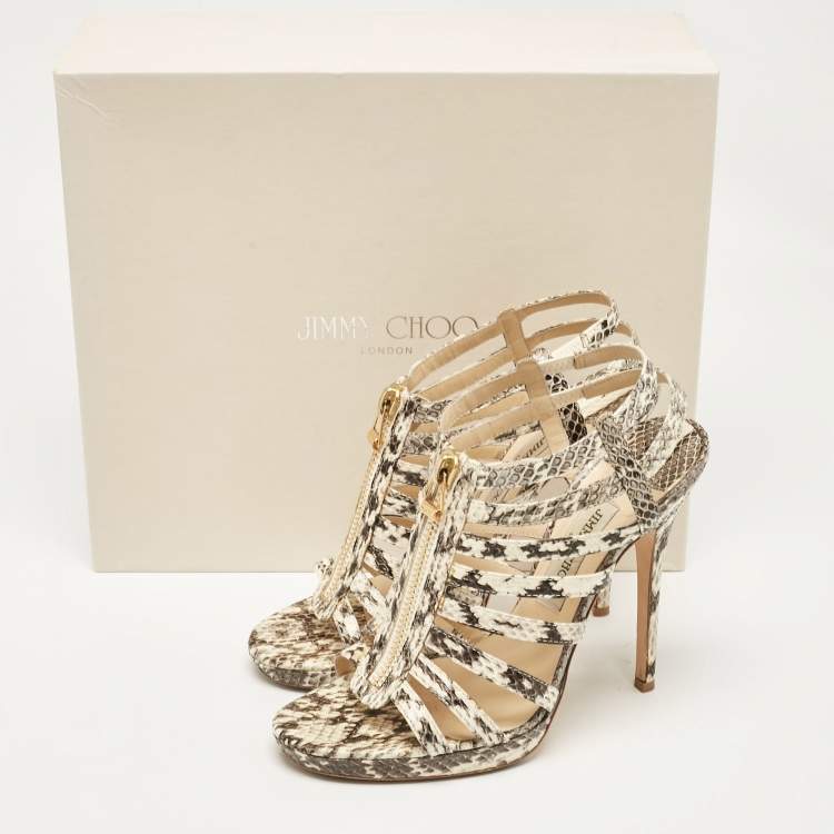 Pre Owned Jimmy Choo Beige Snakeskin Glenys Gladiator Platform Sandals Size 40