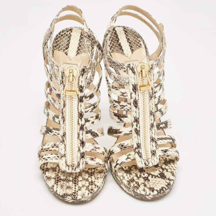 Pre Owned Jimmy Choo Beige Snakeskin Glenys Gladiator Platform Sandals Size 40