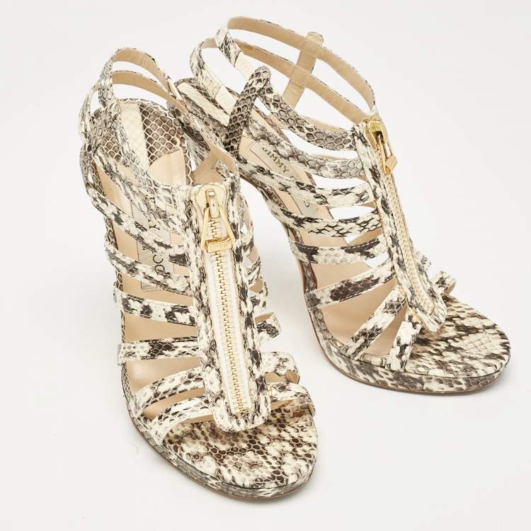 Pre Owned Jimmy Choo Beige Snakeskin Glenys Gladiator Platform Sandals Size 40