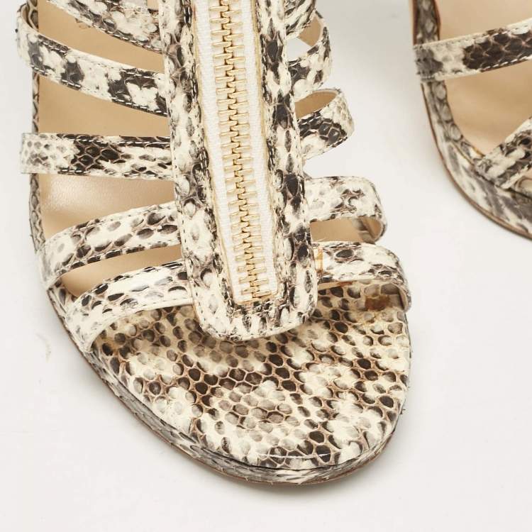 Pre Owned Jimmy Choo Beige Snakeskin Glenys Gladiator Platform Sandals Size 40