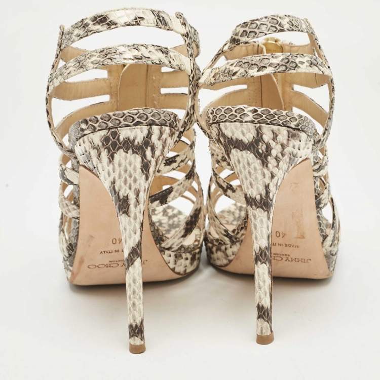 Pre Owned Jimmy Choo Beige Snakeskin Glenys Gladiator Platform Sandals Size 40