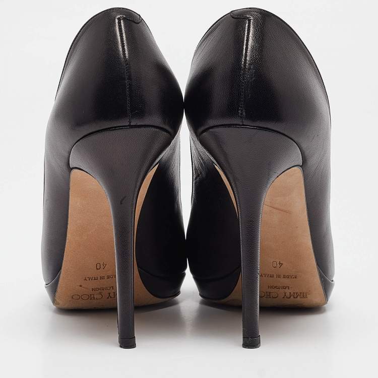 Pre Owned Jimmy Choo Black Leather Platform Pumps Size 40