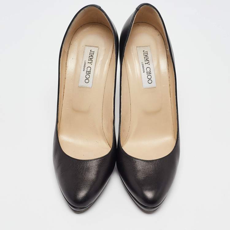 Pre Owned Jimmy Choo Black Leather Platform Pumps Size 40