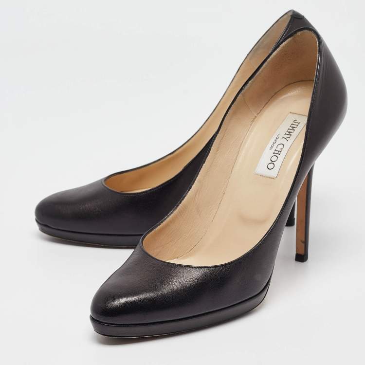 Pre Owned Jimmy Choo Black Leather Platform Pumps Size 40