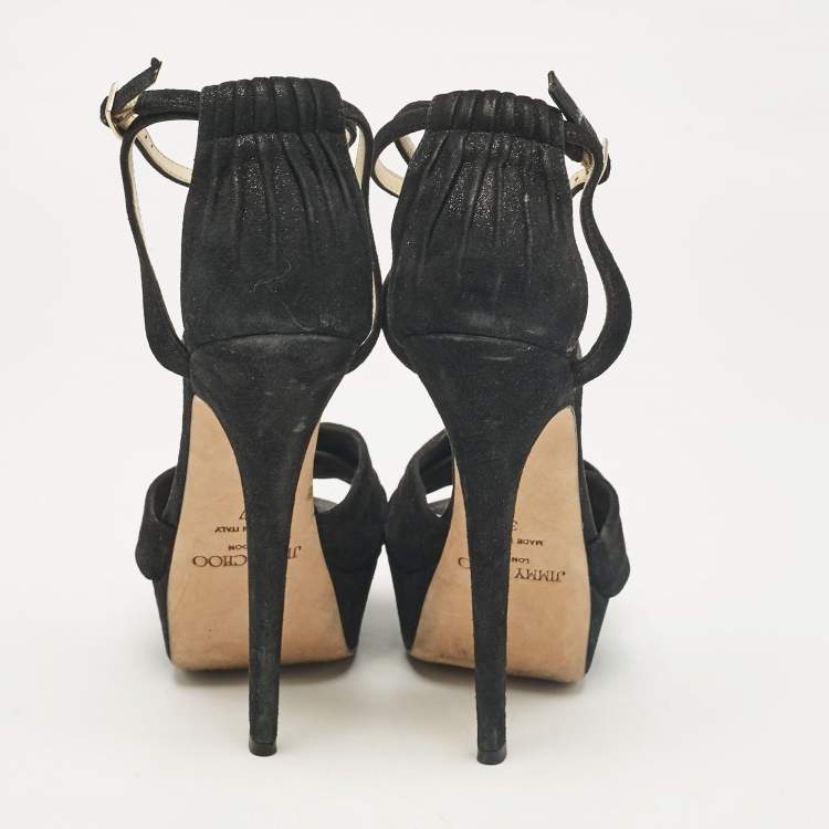 Pre Owned Jimmy Choo Black Suede Ankle Strap Sandals Size 37