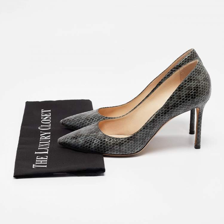 Pre Owned Jimmy Choo Green/Black Snakeskin Romy Pumps Size 40
