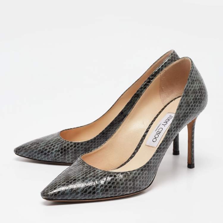 Pre Owned Jimmy Choo Green/Black Snakeskin Romy Pumps Size 40