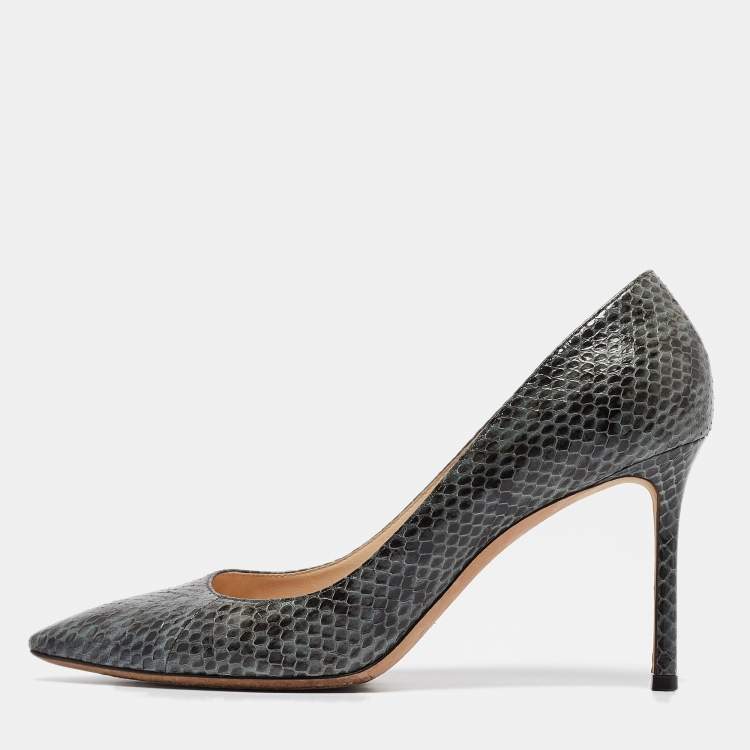 Pre Owned Jimmy Choo Green/Black Snakeskin Romy Pumps Size 40