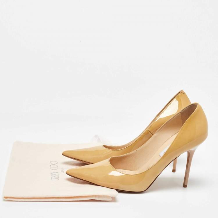 Pre Owned Jimmy Choo Beige Patent Leather Romy Pumps Size 37.5