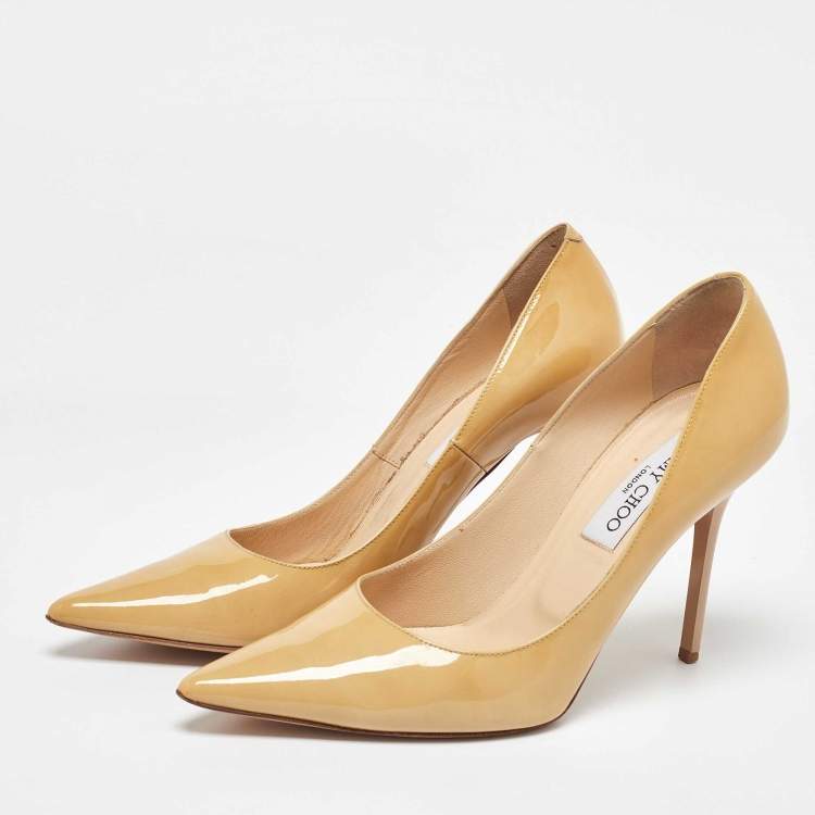 Pre Owned Jimmy Choo Beige Patent Leather Romy Pumps Size 37.5