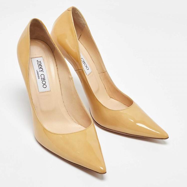 Pre Owned Jimmy Choo Beige Patent Leather Romy Pumps Size 37.5
